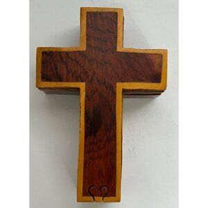 Handcrafted Wooden Cross Puzzle Box Hidden Compartment Keepsake Jewels Religious